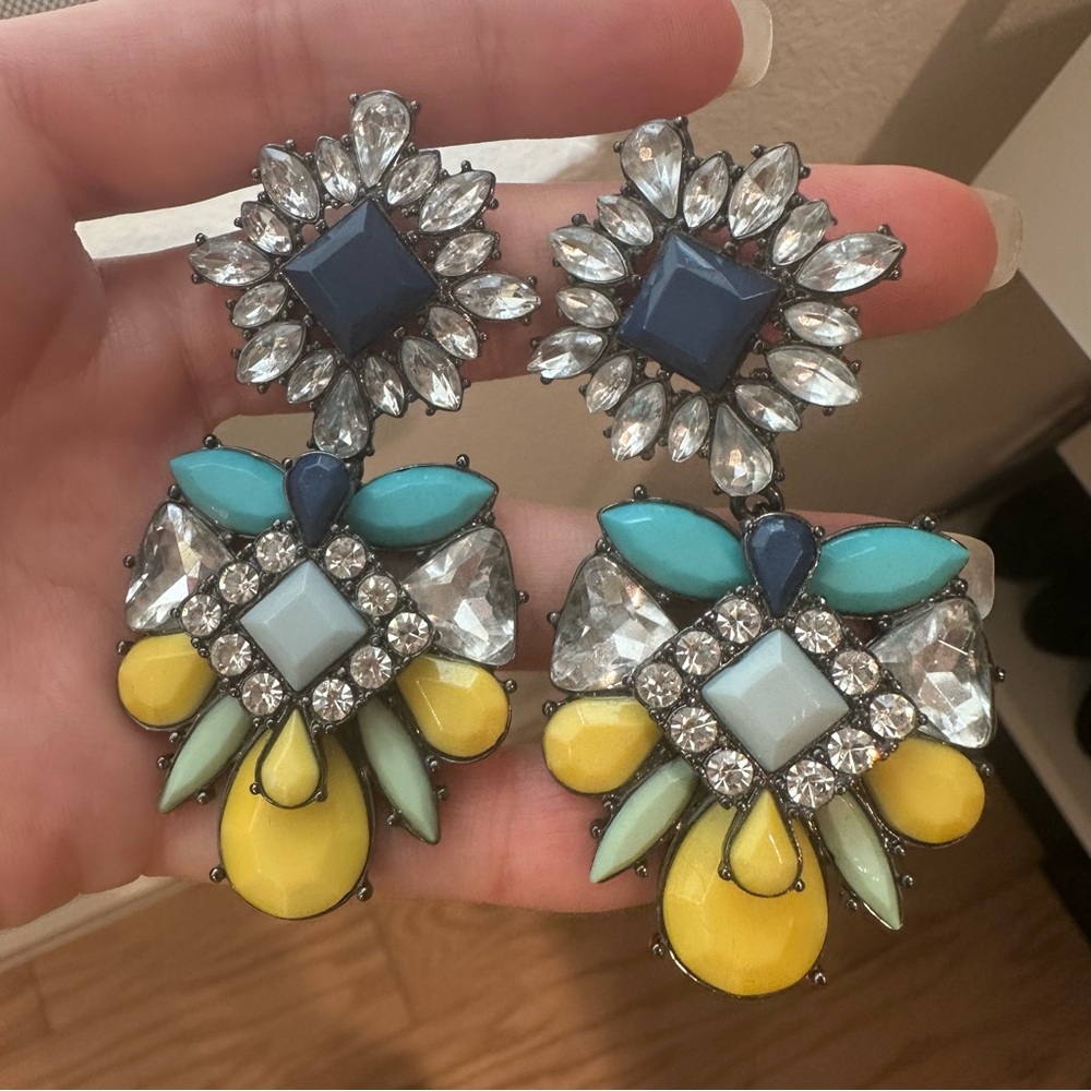 Anthropologie Blue and Yellow Statement Earrings